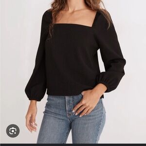 Madewell Crepe Black Square Neck Blouse